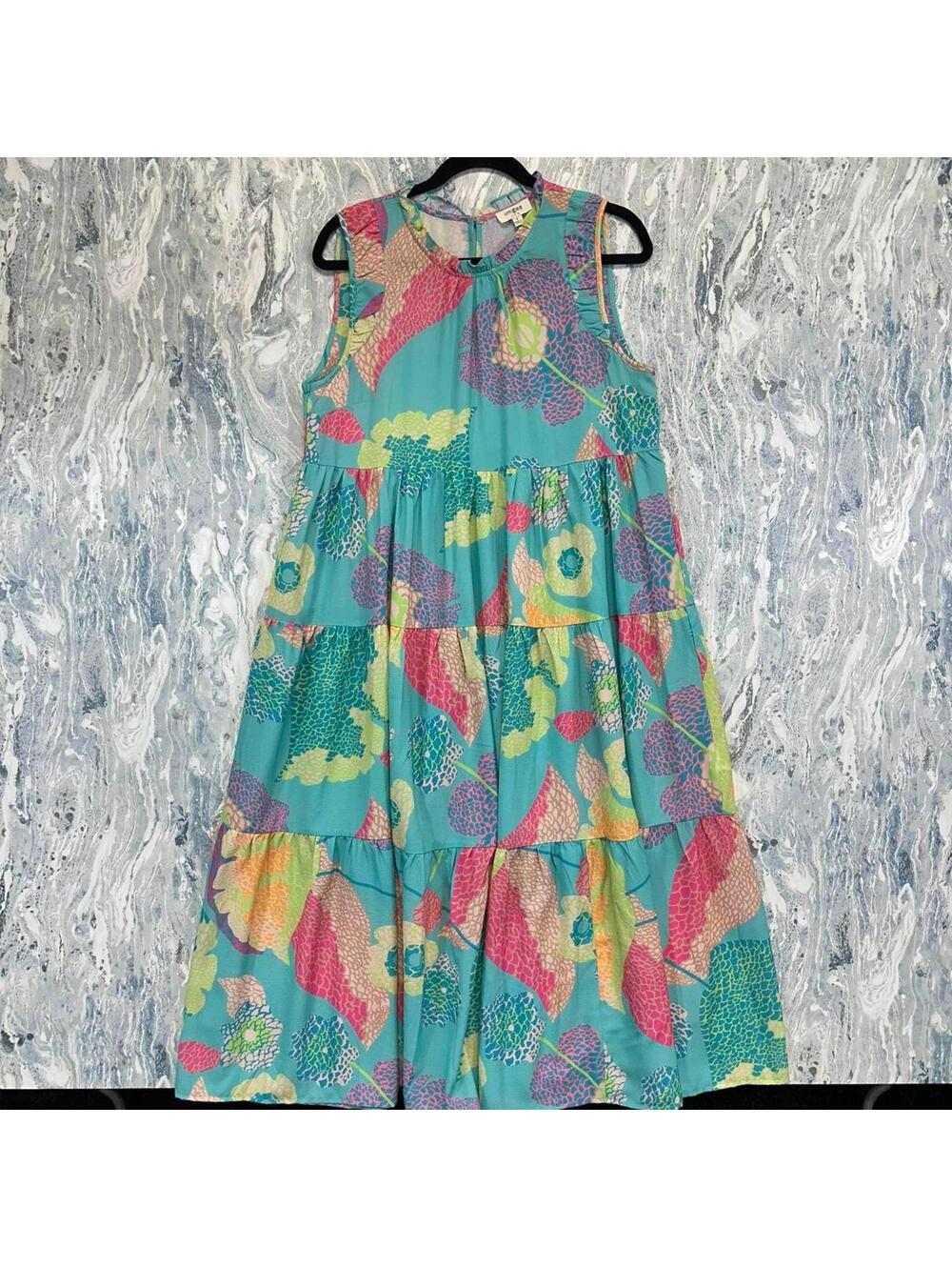 Cottage Preppy Boho Blue Floral Sleeveless Dress (M)